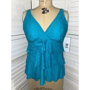 New W/ Tags Penbrooke Women’s Swimsuit Top Tankini Teal Green Size 14